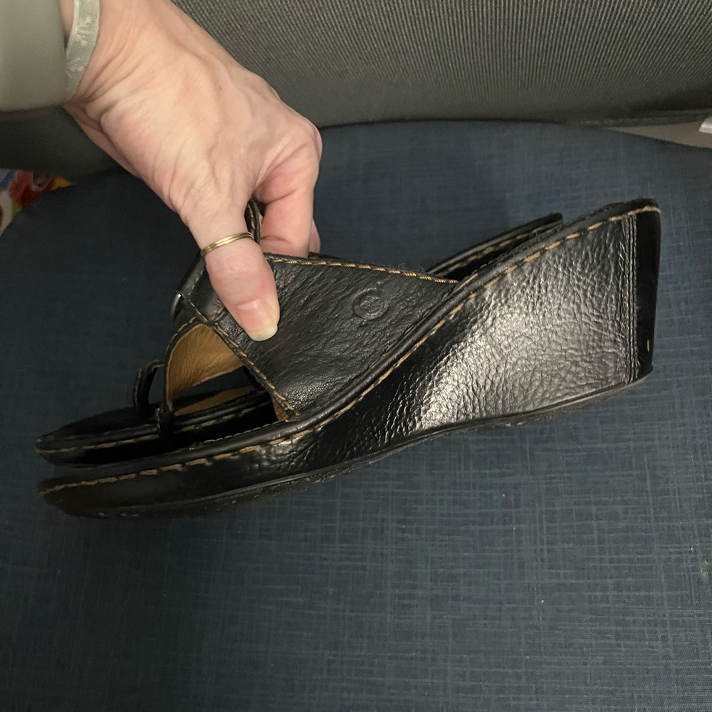 Born 10 Black Leather Wedge Sandal - Picture 4 of 5